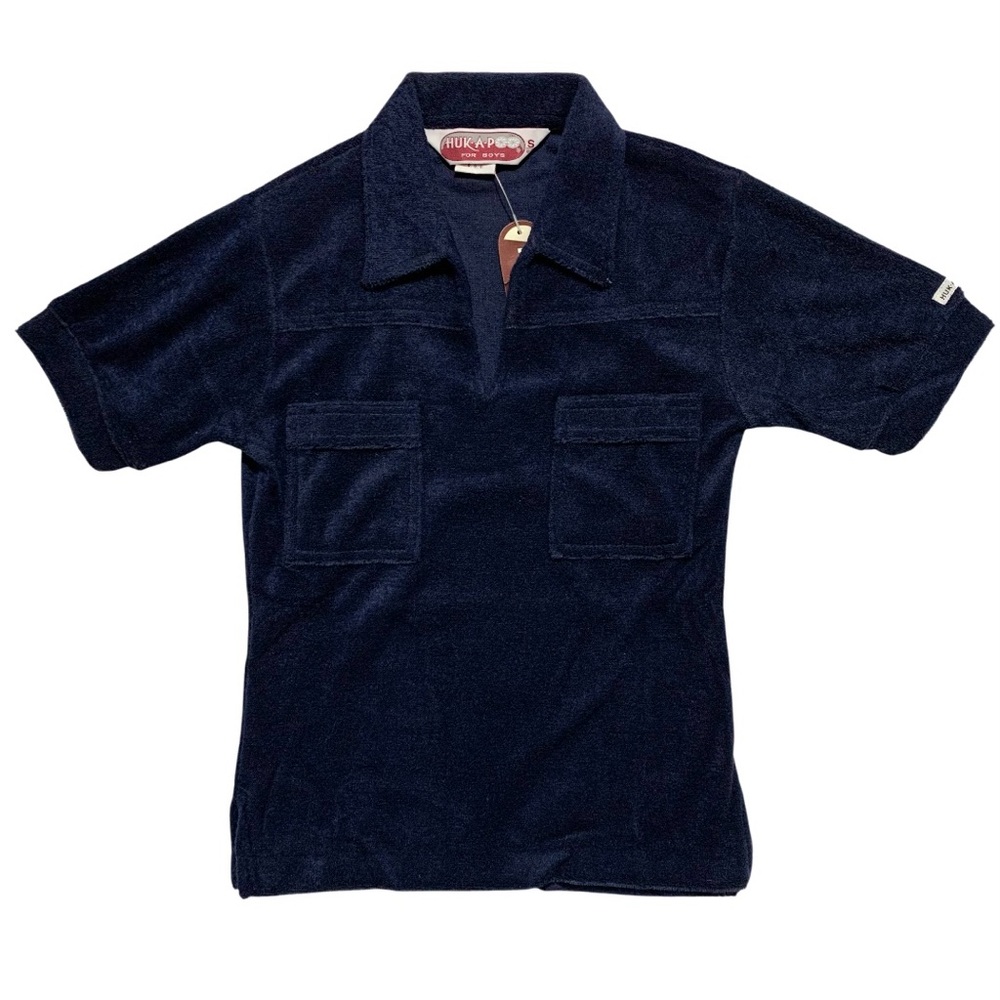 Vintage 70s Huk A Poo Boys Navy Polo Style Shirt Size Small NWT